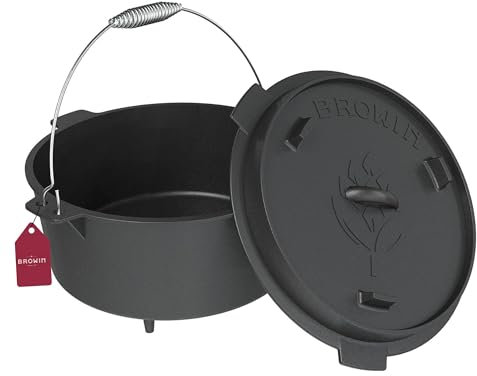 BROWIN® Feuer-Topf aus Gusseisen 330515 | Kessel mit Deckel und Füßen | Deckel als Pfanne verwendbar | Hängend Feuertopf-Set für Outdoor-Kocherlebnisse | Perfekt für Lagerfeuer, Camping