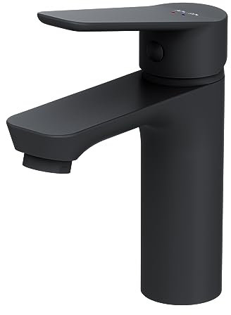Mitigeur de Lavabo, Robinet de Lavabo, Robinet Salle de Bain, Noir Mat, Cartouche céramique SoftMotion 35 mm, Résistant aux rayures, Facile à nettoyer, garantie 5 ans, Hit AM.PM