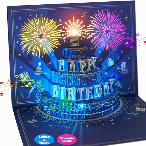 MZD8391 3D Pop Up Birthday Cards, Musical LED Lights Birthday Cards, Greeting Cards, Birthday Gifts for Mom Women Men Kids Child Dad Father Wife