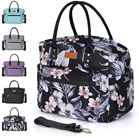 Insulated Lunch Bag for Women men,Leakproof Cool Bag Lunch Box with Shoulder Strap,Thermal Large Lunch Box Adults ,Reusable Packed Lunch Bag for Office Work Picnic Camping School Beach (Hibiscus)