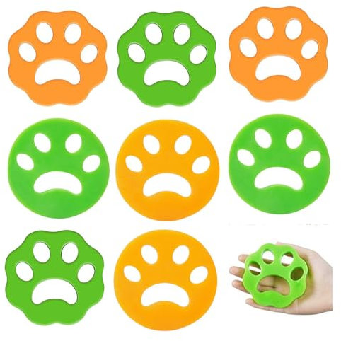 8 PièCes Épilateur pour Poils d'animaux, collecteurs de poils d'animaux, Attrape Poils Machine a Laver Lavable et Réutilisable Épilateur de Machine à Laver pour Chien Chats Poils (Orange/Vert)