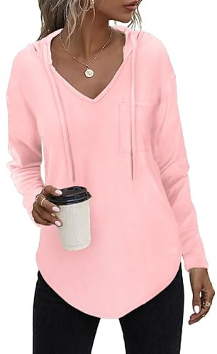 Kapuzenpullover Damen Leichter Pullover Hoodie Sweatshirs mit Taschen für den Herbst Hellrosa, M