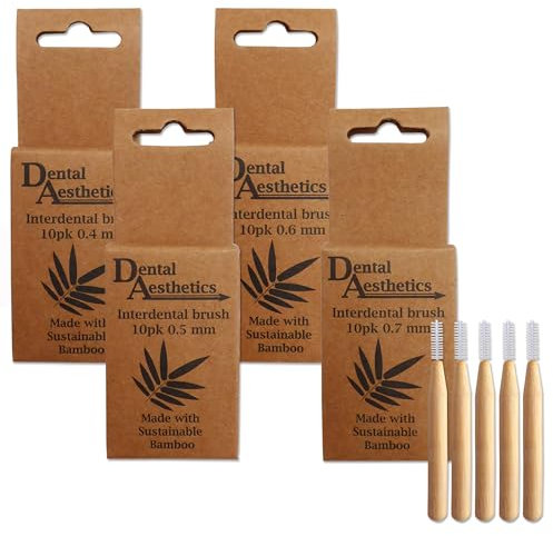 4 x Interdentalbürsten aus Bambus ~ Bambusgriff, umweltfreundlich, 10er-Pack (04mm, 0.5mm, 0.6mm, 0.7mm)