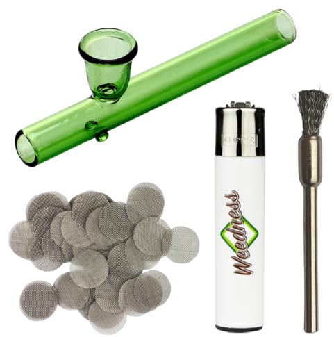 Weedness Glas-Pfeife Kawumm in Grün 10 cm 4-teiliges Set – Tabakpfeife Pfeife Smoking Pipe Glaspfeife Zubehör Kickloch
