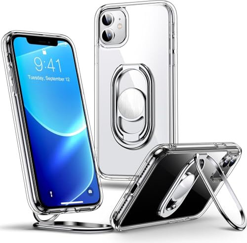 SHIELDS UP for iPhone 12 Case, for iPhone 12 Pro Case with Stand, Phone Case Clear with Double Ring Holder【Adjustable & Fodable】 Shockproof Protective Cover for iPhone 12/12 Pro 6.1 inch - Clear