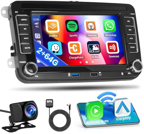 Inefala per VW Golf 5 Golf 6 Polo Caddy Tiguan Touran Seat Skoda Autoradio Android 15 2G+64G con Wireless Carplay Android Auto 7 Touchscreen Stereo Auto con GPS WiFi RDS/FM USB SWC Mic Retrocamera