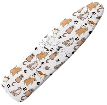 ZDCUSTOM Bügelbrettbezug mit Cartoon-Katzen-Aufdruck, elastischer Rand und Klettverschlüssen, fleckenresistenter Polyester-Bügelbezug