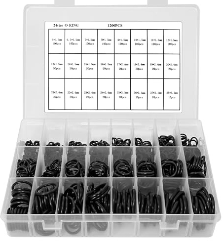 1200PCS Rubber O Rings Assorted Kit, 24 Sizes O-Ring Gaskets for DIY & Plumbing Repairs, Rubber Sealing Gasket Sets for Tap Washers, Auto Repair, Seal Rings, Black