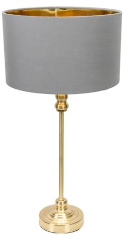 ValueLights | Maggie Gold Metal Candlestick Table Lamp with Grey & Gold Inner Shade & Warm White Bulb | Table Lamps, Home Décor & Improvement Essential