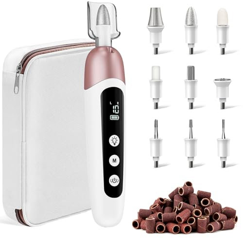 Maniküre/Pediküre Set, Nagelfräser, Kabellos Akku Elektrische Nagelfeile mit 6 Aufsätze zur Nagelpflege, Nagelfräser für Gelnägel mit 10 Geschwindigkeiten und LED Licht (Lila(Box))