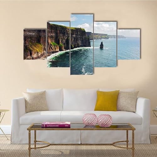 QYYAMDEQ Leinwandbilder Wohnzimmer 5 Pieces Klippen von Moher Kunstdruck auf leinwand Bilder Deko Kunstdrucke 5 Teilig Moderne Wanddeko(Kein Rahmen)