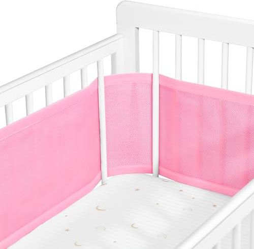 Sageky Barrière de lit réglable pour bébé – Amovible, Lavable, Portable Barrière de Protection 3D Respirante et résistante aux Chocs pour Nouveau-nés, pour Toutes Les Saisons (Rose)