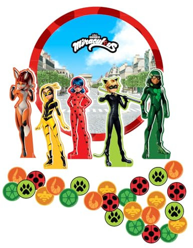 31-teiliges Tischdeko-Set * MIRACULOUS * mit Hintergrund, Figuren und Konfetti als Deko für Mottoparty und Kindergeburtstag | Ladybug Marienkäfer Superheld Party Geburtstag