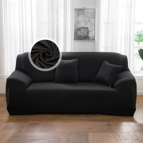 VanderHOME Sofa Überzug 2 Sitzer, Einfarbiger Stretch Sofahusse, Sofaschoner rutschfest, Couch Bezug Schutz Katze, Maschinenwaschbarer Couchschoner (2 Sitzer, Schwarz)