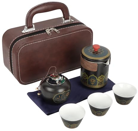 Meliyya Portable Kung Fu Tea Set - Chinese Travel Tea Kit with Travel Case Teapot & Cups for Outdoors Office Camping, Black