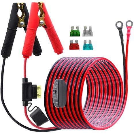 LANMINGLEL Battery Alligator Clip to O Ring Terminal Harness Cable with Switch,14AWG 12V-24V Battery Alligator Clips Booster Jumper Cable with 20A Fuse,for Car, Lawnmowers, Inverter (with Switch, 3M)