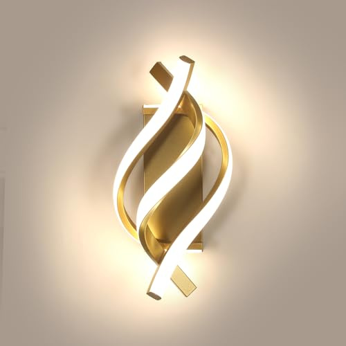 Goeco LED Wandleuchte Innen Gold, 22W 4500K 33CM 3 Fimmige Spirale | Wandlampe LED Gebogene Design Lampen Wandbeleuchtung für Wohnzimmer Schlafzimmer Treppenhaus Flur