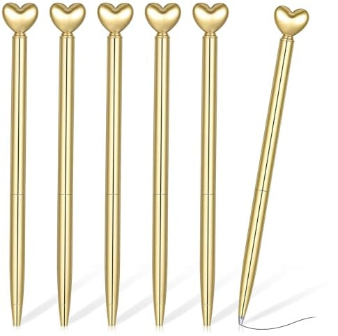DOPENSPI 6 Stück Herzförmige Slim Kugelschreiber,Gold Einziehbare Metall-Dekorationsstifte 1mm Schwarze Tinte Stifte Klick Niedliche Stifte Geschenke Für Frauen Schule Büro Hochzeit Valentinstag