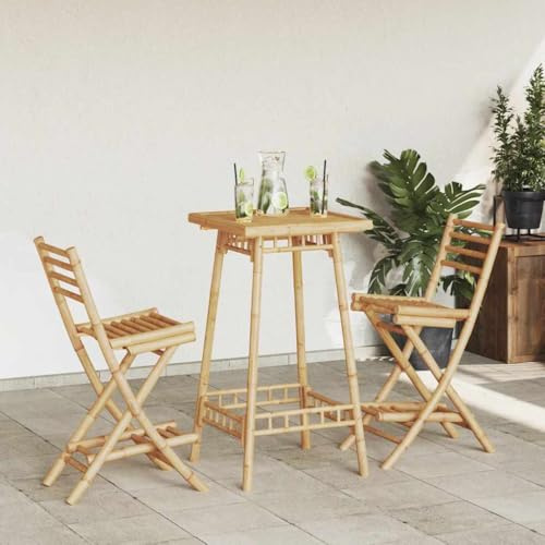 Runheo Klappbarer Outdoor-Barhocker, 2er-Set, Bambus, 40x57,5x97 cm, mit Rückenlehne und Fußstütze, wasserbeständig für Garten, Balkon, Terrasse