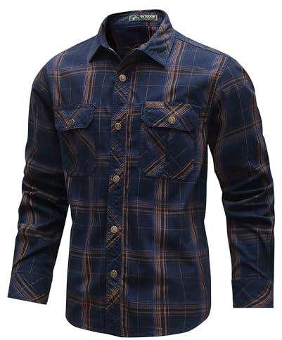 CoXuantion Chemise a Carreaux Homme Manches Longues Décontracté Bouton Chemise Col Rever Slim Fit Shirt et Poche Poitrine pour Usage Quotidien