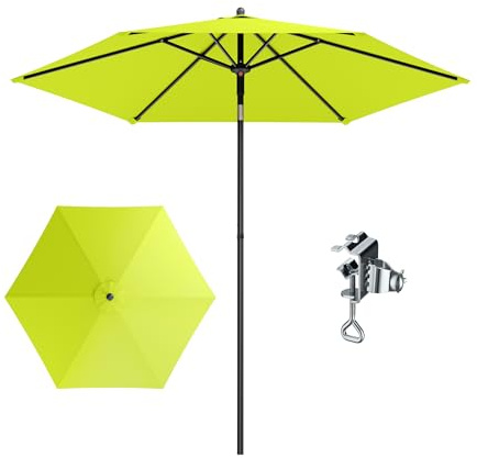 PHI VILLA Ø230x220cm Sonnenschirm Rund mit Klemme, Gartenschirm Kippbar Windfest Stabil zum Mitnehmen, UV50+ Schutz für Balkon Terrasse Balkongeländer Tisch