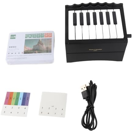Vroomoto Klavier-Tischkalender, Mini, 15 Tasten, Spielbarer Klavierkalender, Ornament, Kompakte USB-Aufladung für Zuhause, Arbeitszimmer (mit Musikkalenderkarten)