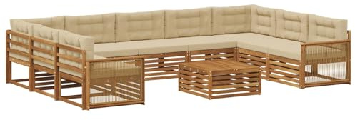 vidaXL Outdoor-Sofagarnitur 10 pcs Natur und Beige Massivholz Akazie, Gartenmöbel Set, modernes Sofa für den Außenbereich, Lounge ganz entspannt, Terrasse, Patio