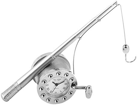 Wm Widdop Fishing Rod Clock | Novelty Miniature Clocks | 7.5 x 9 x 3.5 cm | Silver | 70 Grams