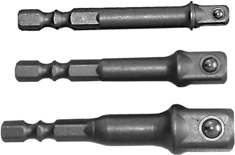 SW-Stahl S8204 Adaptersatz 3-tlg. für Steckschlüsseleinsätze & Bohrfutter | Chrom-Vanadium Adapter für Bohrmaschinen und Akkuschrauber - 1/4 Sechskant auf 1/4, 3/8 und 1/2 Vierkantantrieb