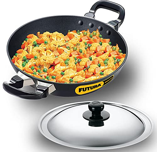 Futura Non-Stick Deep-Fry Pan (Kadhai) with Stainless Steel Lid, 22cm