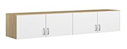 Rauch Möbel Bremen Schrankaufsatz für zusätzlichen Stauraum für den Kleiderschrank 4-türig, Weiß/Eiche Sonoma, Holz, kombinierbar mit Schrank-Breite 181 cm aus Modellserie Bremen BxHxT 181x39x54 cm