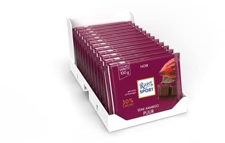 Ritter Sport Halbbitter (12 x 100 g), Bitterschokolade mit 50% Kakao, zart-herbe, dunkle Tafelschokolade, Schokolade aus edlen Kakaobohnen