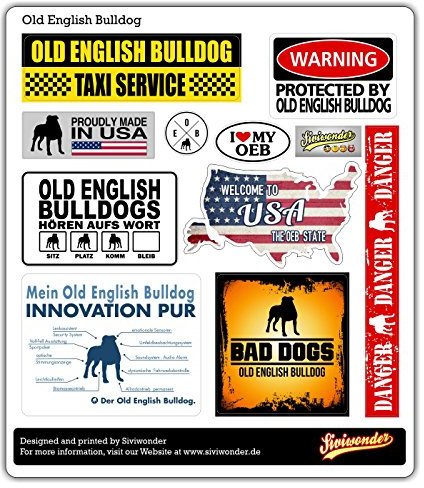 siviwonder Auto Sticker Collection Set 10 Aufkleber Old English Bulldog OEB Warning ALARMANLAGE Hundeaufkleber Reflex