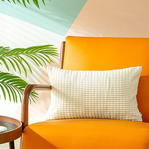 CaliTime Kissenbezüge Kissenhülle Kissenbezug Komfortabler supersofter Cord-Mais beidseitig Wurfkissenbezug 30cm x 50cm Creme
