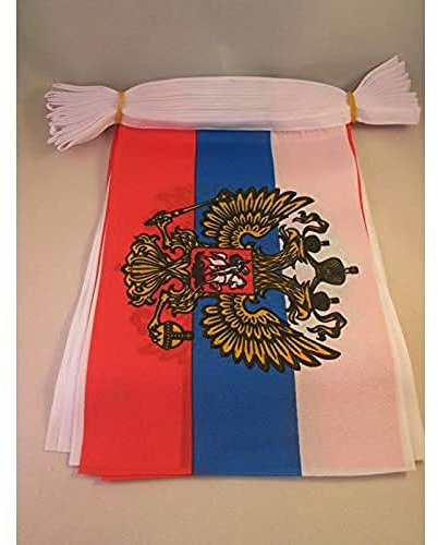 AZ FLAG Ghirlanda 12 Metri 20 Bandiere Russia con Aquila 45x30cm - Bandiera Russa con Stemma 30 x 45 cm - Festone BANDIERINE