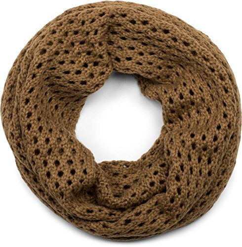 styleBREAKER Unisex Strick Loopschal mit Loch Muster, Uni Lochstrick Schlauchschal, Winter Strickschal 01018156, Farbe:Cognac