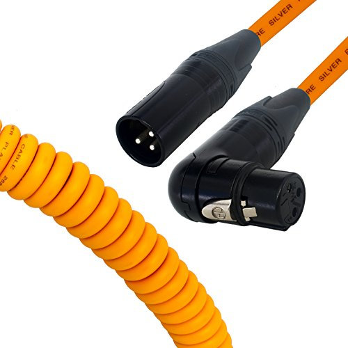 Van Damme Curly Mic Cables. Neutrik Angled Balanced Female to Male XLR. Boom Mic Cable. (Medium, Orange)