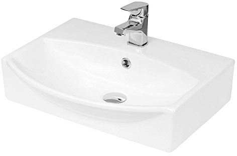 Hudson Reed NBV164 Vessel Modern Rectangular Bathroom Counter Top Basin Sink, White, 500mm