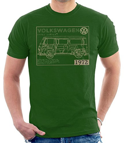 Volkswagen Type 2 Camper Plans Light Text Men's T-Shirt Bottle Green