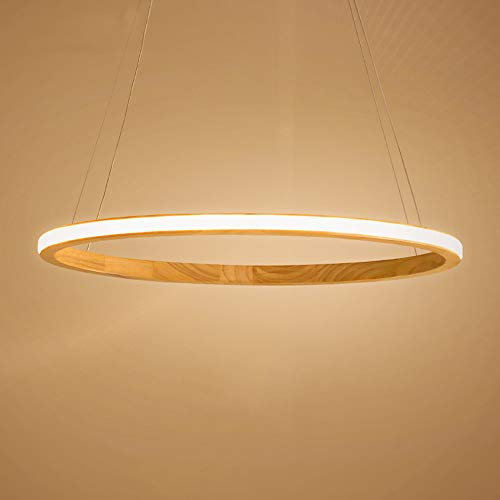 LED Hängeleuchte Pendellampe Ø95cm 43W Wohnzimmerlampe Ring Holz Acryl Kronleuchte Kinderzimmer Lampe Esszimmerlampe Schlafzimmerlampe Esstischlampe Flurlampe 4200K