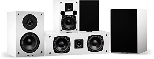 Fluance Elite High Definition Compact Surround Sound Home Theater 5.0 Channel Speaker System including 2-Way Bookshelf, Center Channel and Rear Surround Speakers - White (SX50WHC)