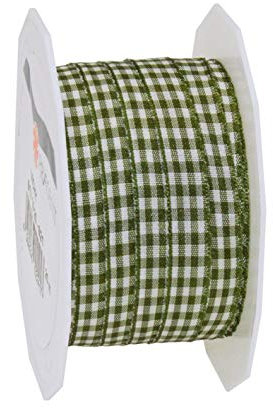 Präsent Vichy Geschenkband Olive/créme, 20 m Dekoband zum Verzieren & Basteln, 10 mm Breite, Kariertes Band für Bunte Dekos & Geschenkverpackungen, zu feierlichen Anlässen