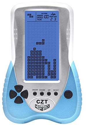 CZT Retro Brick Console de Jeu Rétro-éclairage Bleu Intégré 23 Jeux Tank Battle/Racing Écouteurs Enfichables Casse-tête Dispositif de Jeu Portable de Poche Jouet pour Enfants Cadeau de Noël (Bleu)