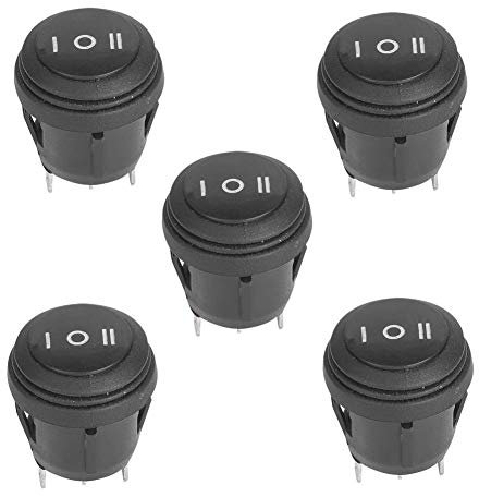 5-teilige runde Kippschalter, schwarze Wippschalter 10A / 125V 6A / 250V SPST 3-polig 3-polig EIN/AUS/EIN Einrasten wasserdichte Mini-Bootswippschalter für Auto/Boot