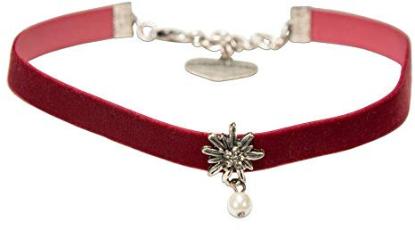 Alpenflüstern Trachten-Samt-Kropfband Strassedelweiss Perle - nostalgische Trachtenkette enganliegend, Kropfkette elastisch, Damen-Trachtenschmuck, Samtkropfband schmal dunkel-rot DHK264