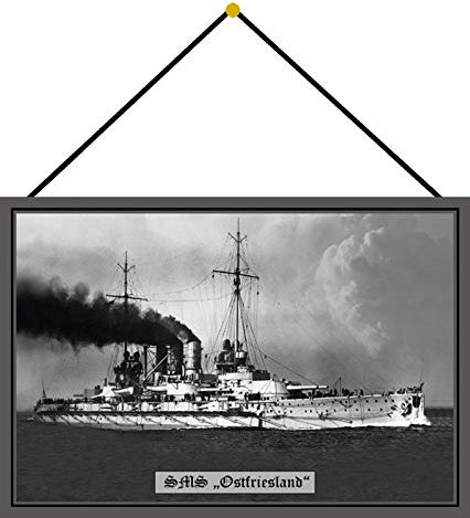 Blechschild 20x30cm gewölbt mit Kordel SMS Ostfriesland Kriegsschiff Marine Kaiser Deko Geschenk Schild Tin Sign