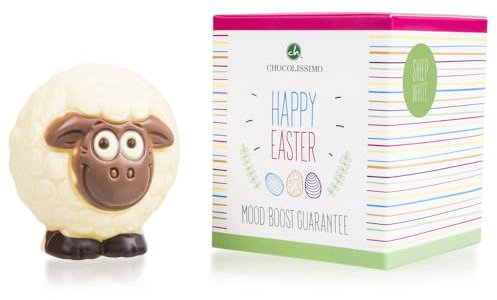 Choco Sheep White - Schaf aus weißer Schokolade | Ostergeschenk | Ostern | Osterschokolade | Ostersüßigkeiten | Osterdekoration | Ostergeschenke für Kinder | Süßigkeiten | Mädchen | Jungen