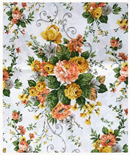 Russo Tessuti Tessuto Cotone Arredo Sanderson Bouquet Floreale Fiori 270x280cm-Arancione
