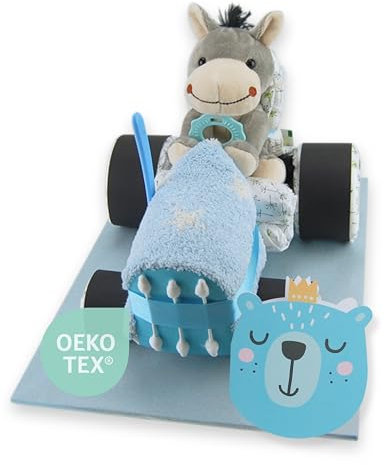 Windeltorte.com - Windeltorte für Jungen | Blauer Windeltraktor - inkl. 20 LILLYDOO Windeln | Geschenk zur Geburt | Taufgeschenk | Geschenk zur Babyparty - Premium Windeltorte (blau)