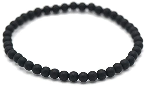 Miracles Minéraux Bracelet perle ronde 4 mm fin et discret, pierre naturelle, création artisanale française, plus de 60 choix (Onyx givré mat 4 mm)